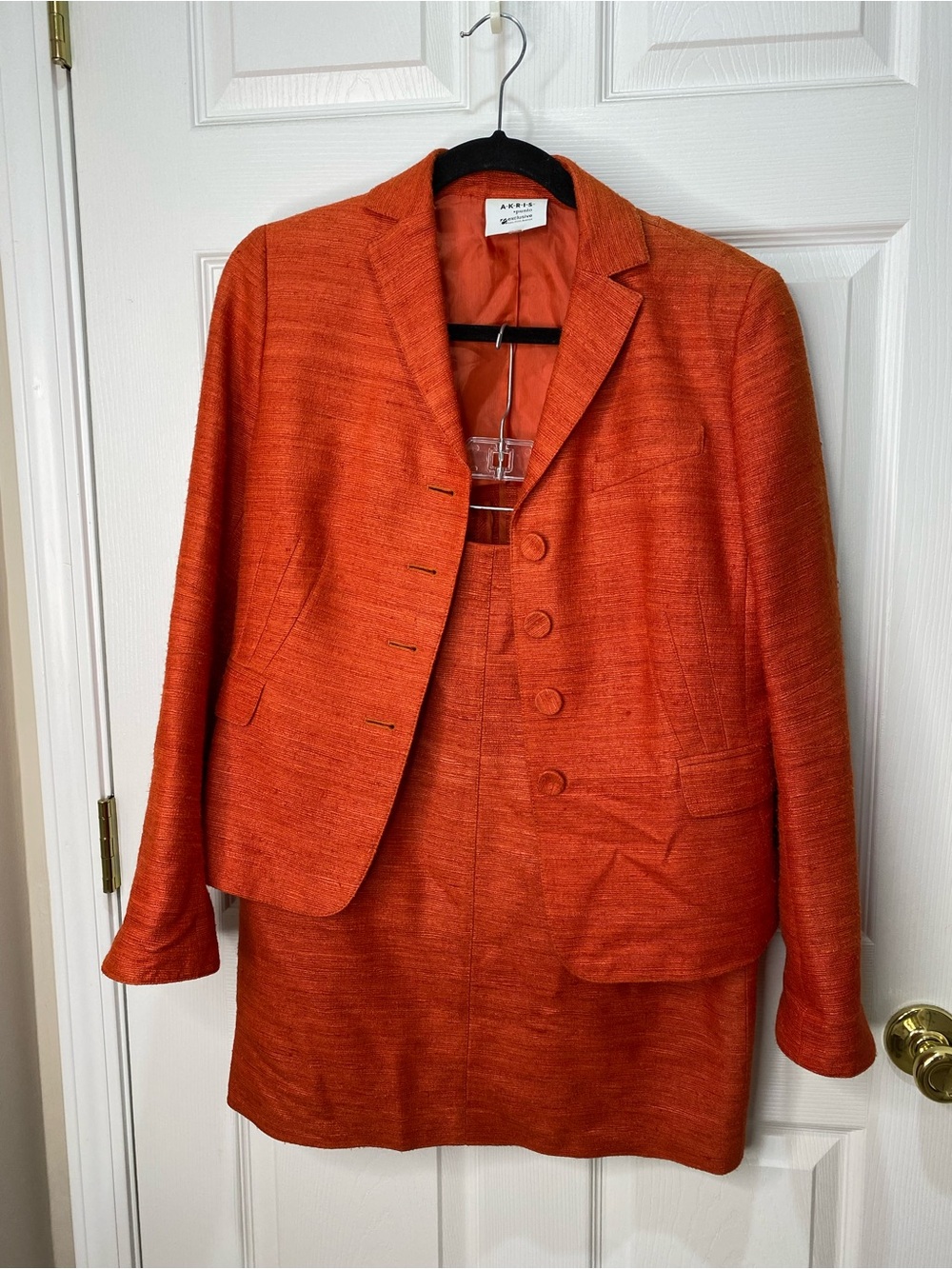 Akris Punto Saks Fifth Avenue Vibrant Orange Women's Blazer and Skirt Set